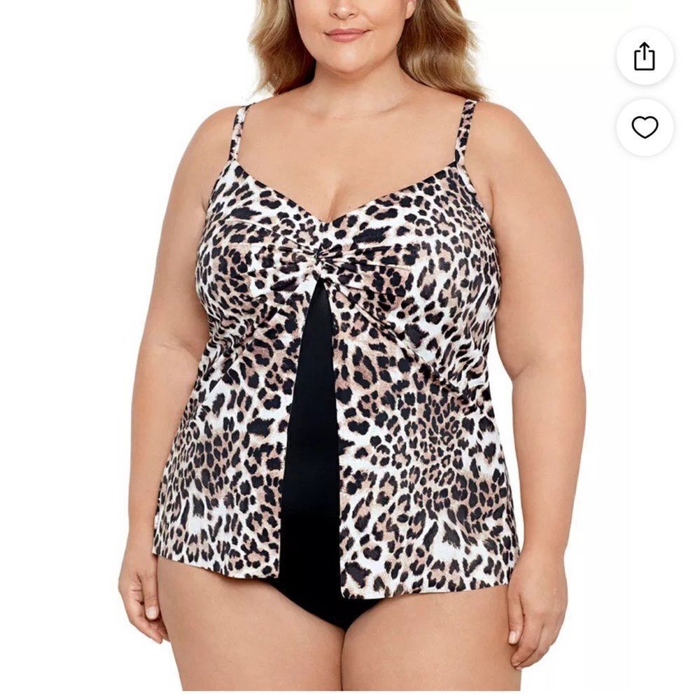 NWT Swim Solutions HIDDEN SPOTS Knotted Flyaway Fauxkini One-Piece Swimsuit